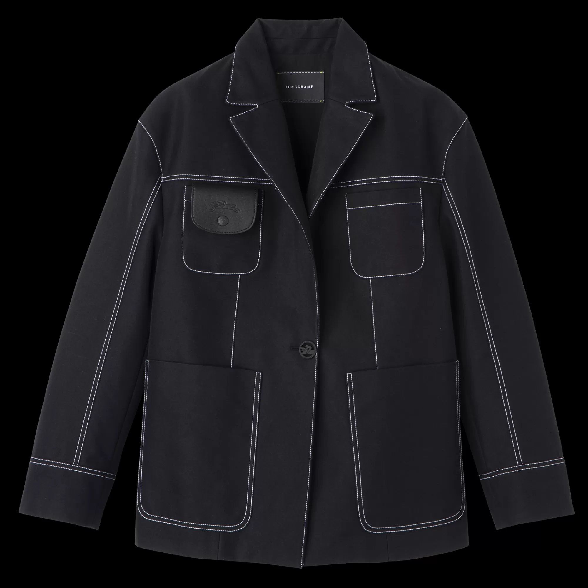 Manteaux & Vestes>Longchamp Veste Oversize à Surpiqures Noir